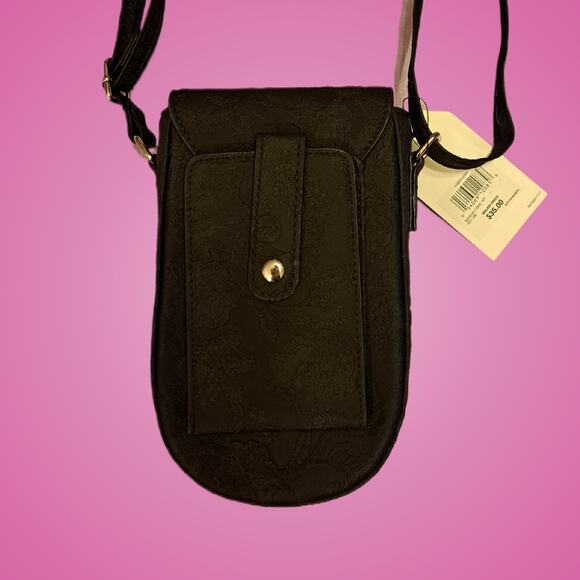 Womens Multisac Small Black Floral Crossbody Bag with Snap Closure - Picture 4 of 10